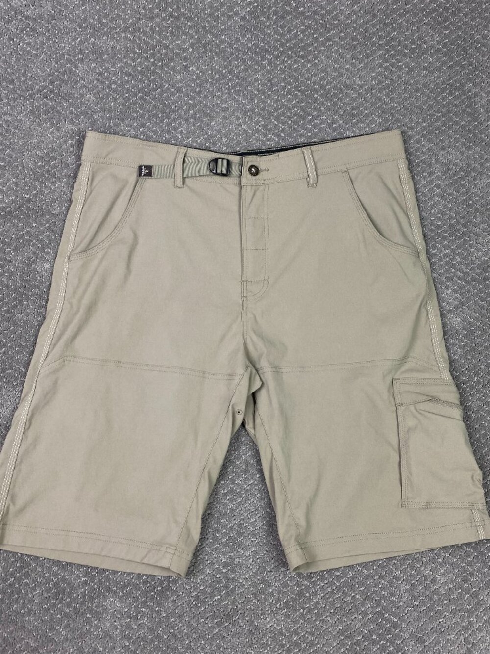 Prana Stretch Zion Shorts Mens 38 x 12 Khaki Beige Cargo Belted Hiking Outdoor